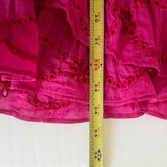 Karina Grimaldi Sz XS Carol Pink Mini Dress Eyelet Puff Sleeves 100% Cotton Boho - Picture 10 of 12